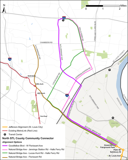 four alternate MetroLink extensions for North County